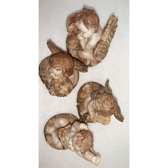 Set of 4 Greenbrier Angels 4" Pastel Polystone Cherubs All Different Poses - Picture 11 of 13